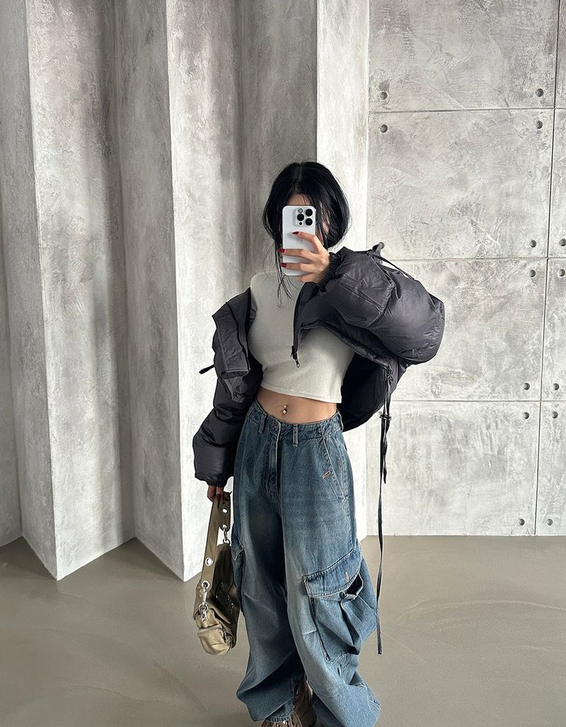 reversible duck down double-sided crop padded coat