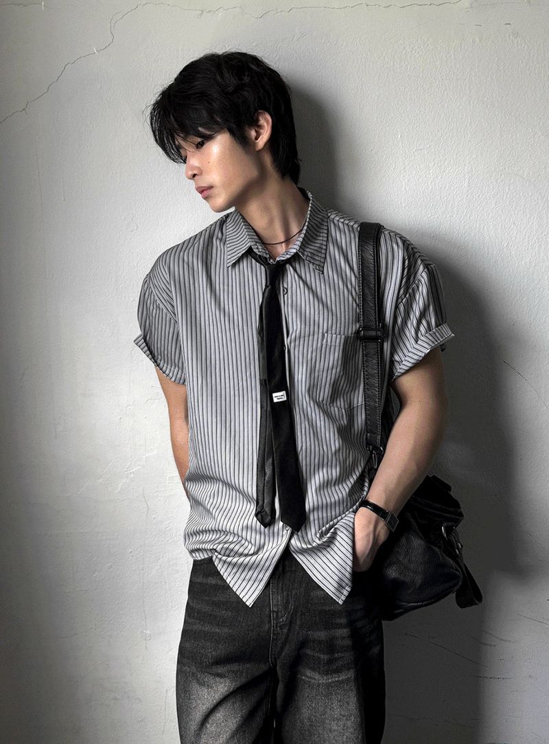 COSYHARU（コシハル）の「Silk Striped Classic Shirt & Tie Set（Tops）」