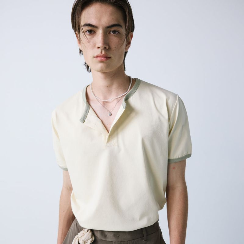 henley neck concho ringer t-shirt cream