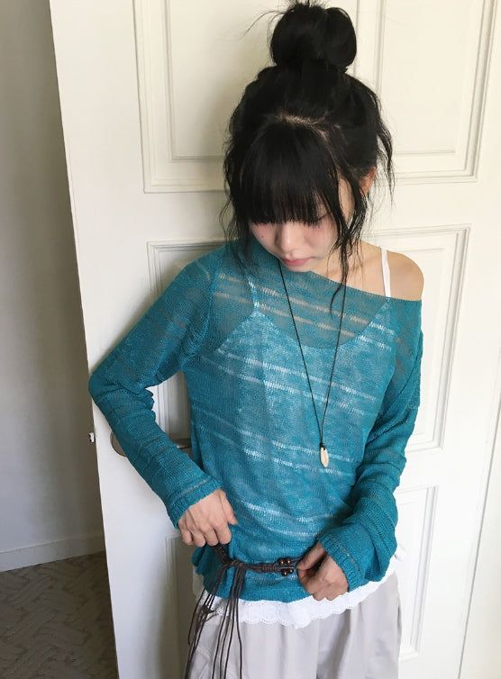 Libya Loose-Fit Boat Neck See-Through Knit