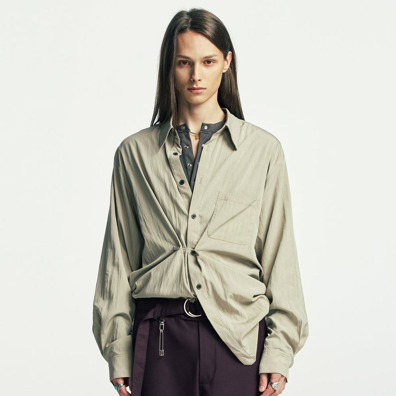 S SY（エスエスワイ）の「wrap pin drape shirt beige（Tops）」