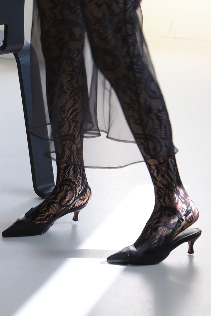 flower lace mesh tights (black)