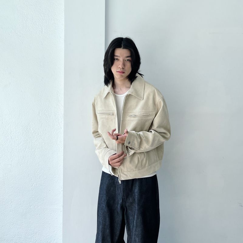 Zip Pocket Slightly Cropped Suede Jacket