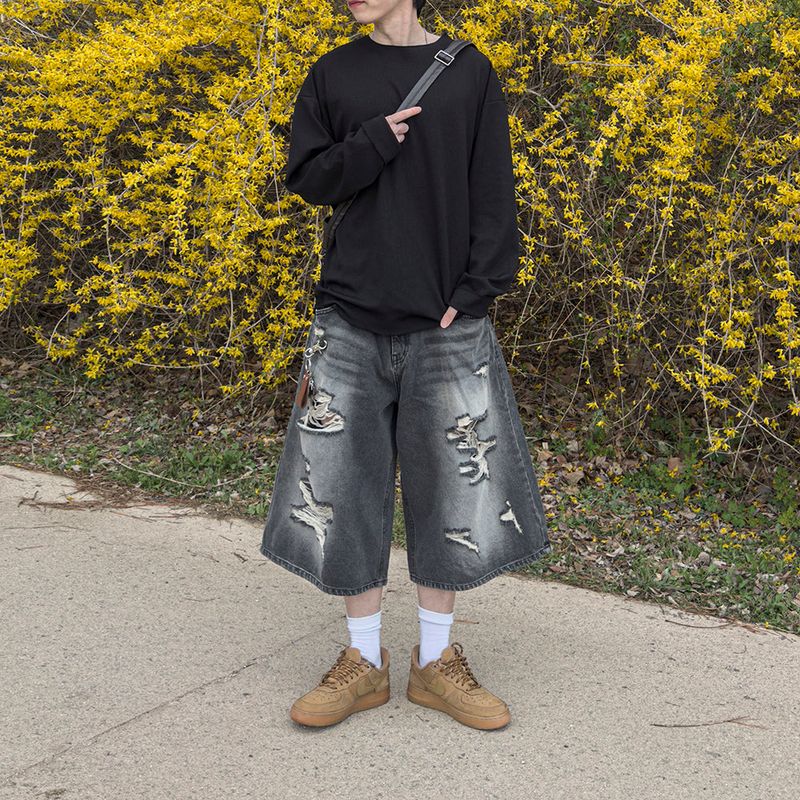 Level-Distressed Bermuda Denim Shorts