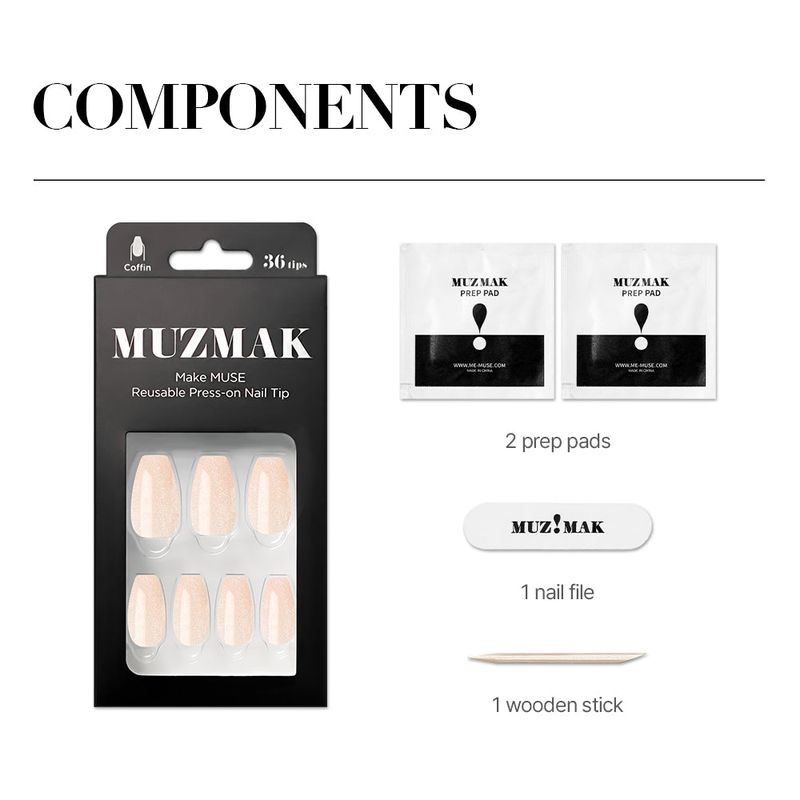 MUZMAK Reusable Nail Tip Peach Glitter(Coffin)