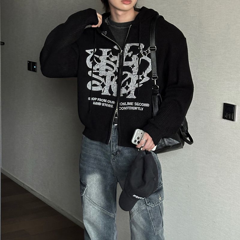 LMN Munt Oversized-Fit Knitwear Hooded Zip-Up (4 colors)