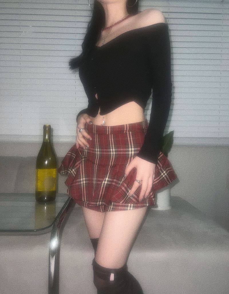 Frill checker skirt pants