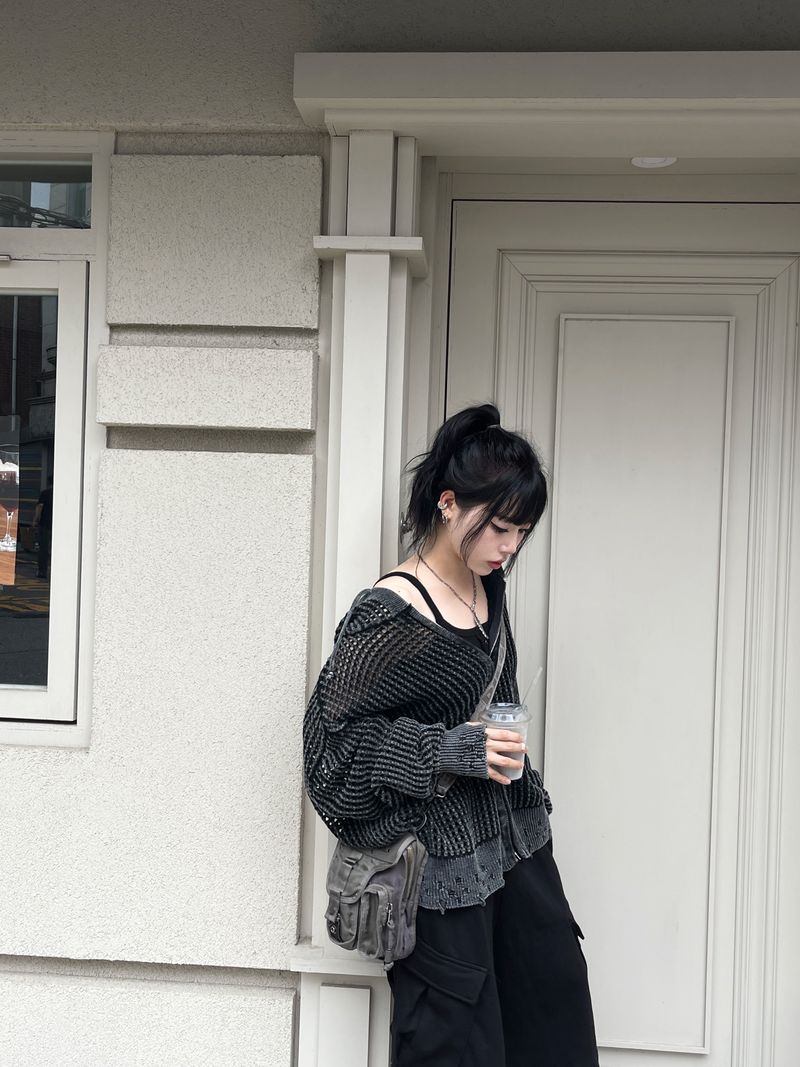Dyeing Damage Mesh Hooded Zip-Up