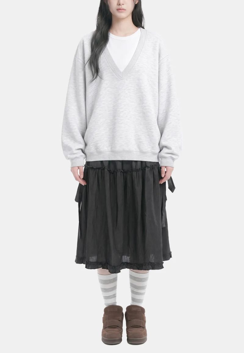 Deep V-Neck Loose Sweatshirt