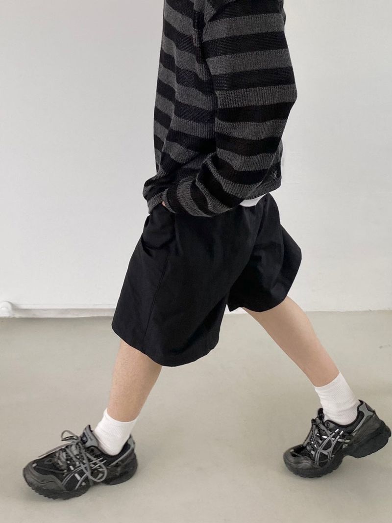 Nylon wide banding half pants 2C