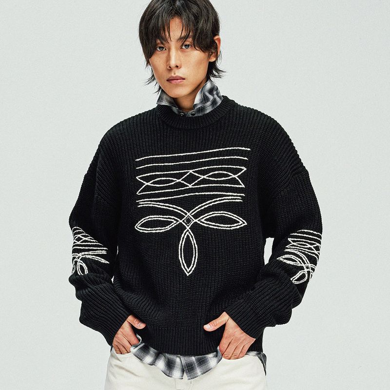western stitch sweater black