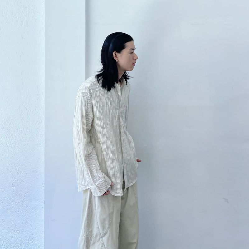 Pleated Stripe Relaxed Shirt