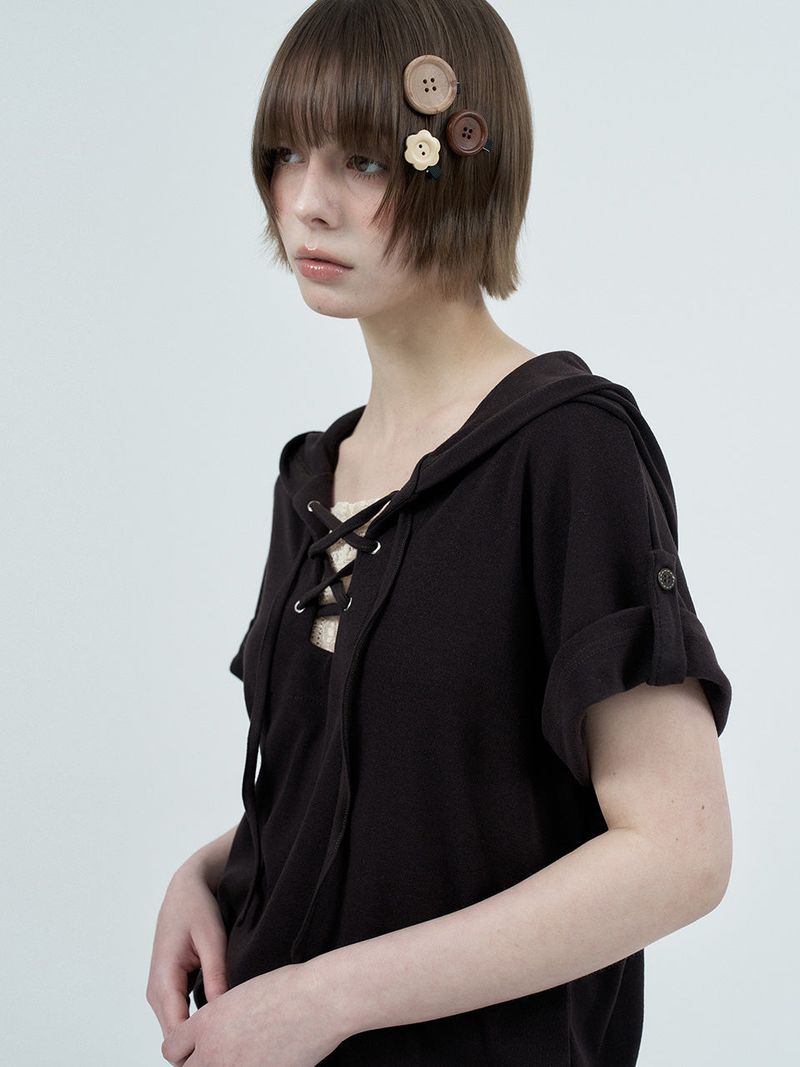 eyelet lace hood op / brown