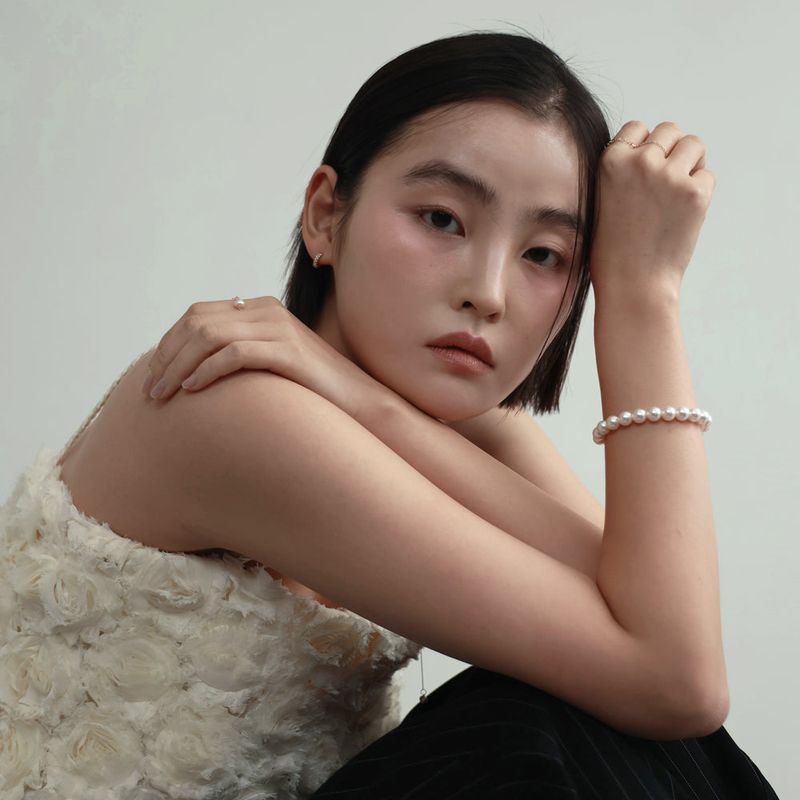 14K gold chain pearl ring
