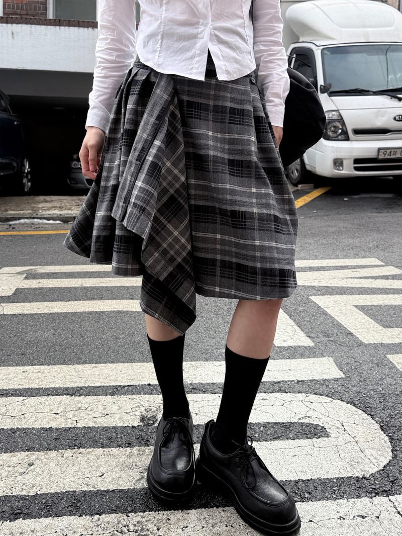 CHECK WRAP MIDI SKIRT
