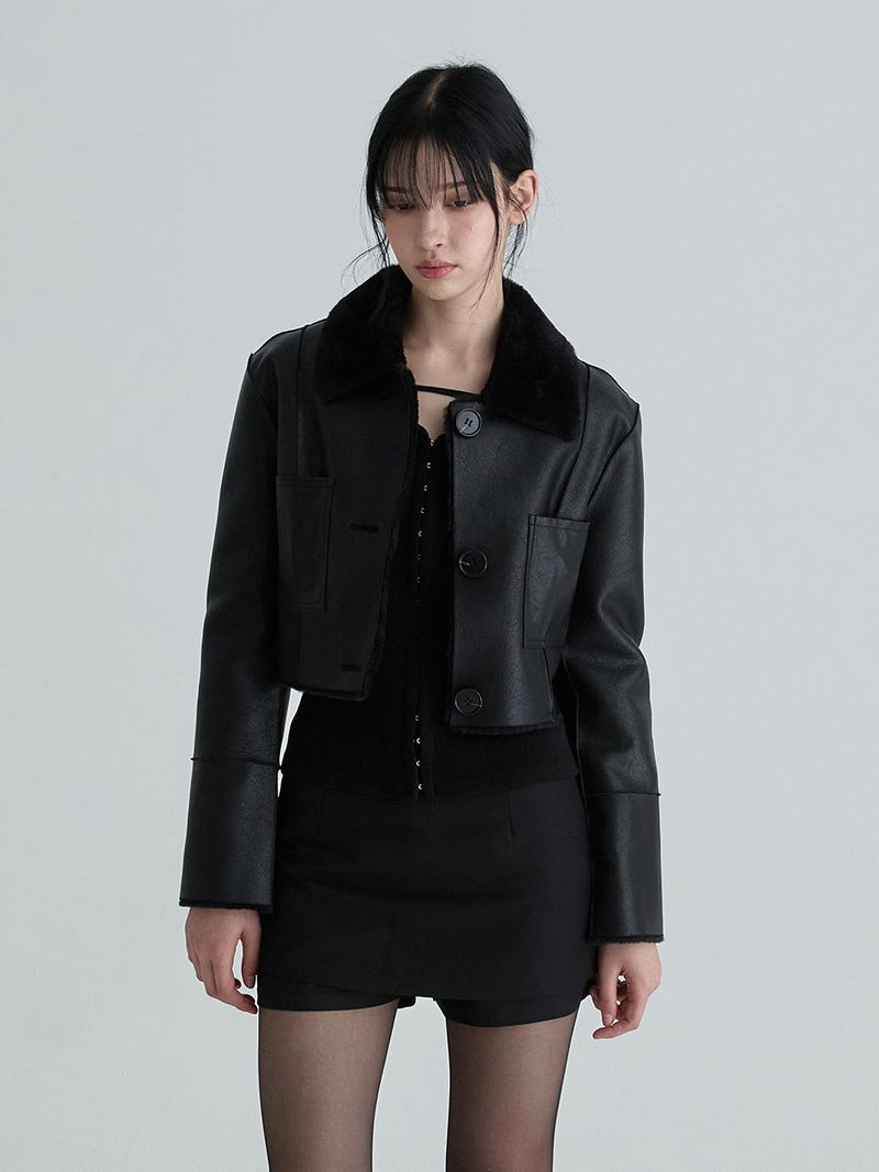 Short reversible leather mustang (Black)