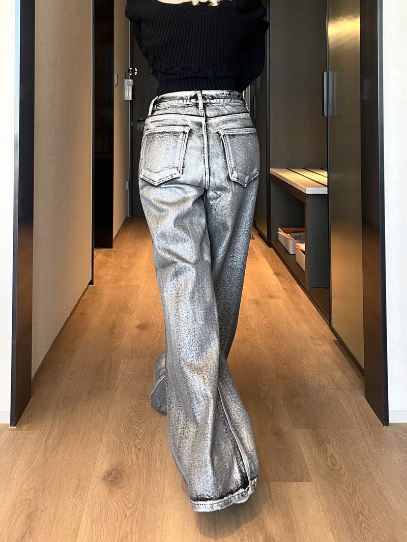  Silver coating denim low wide pt (2color)