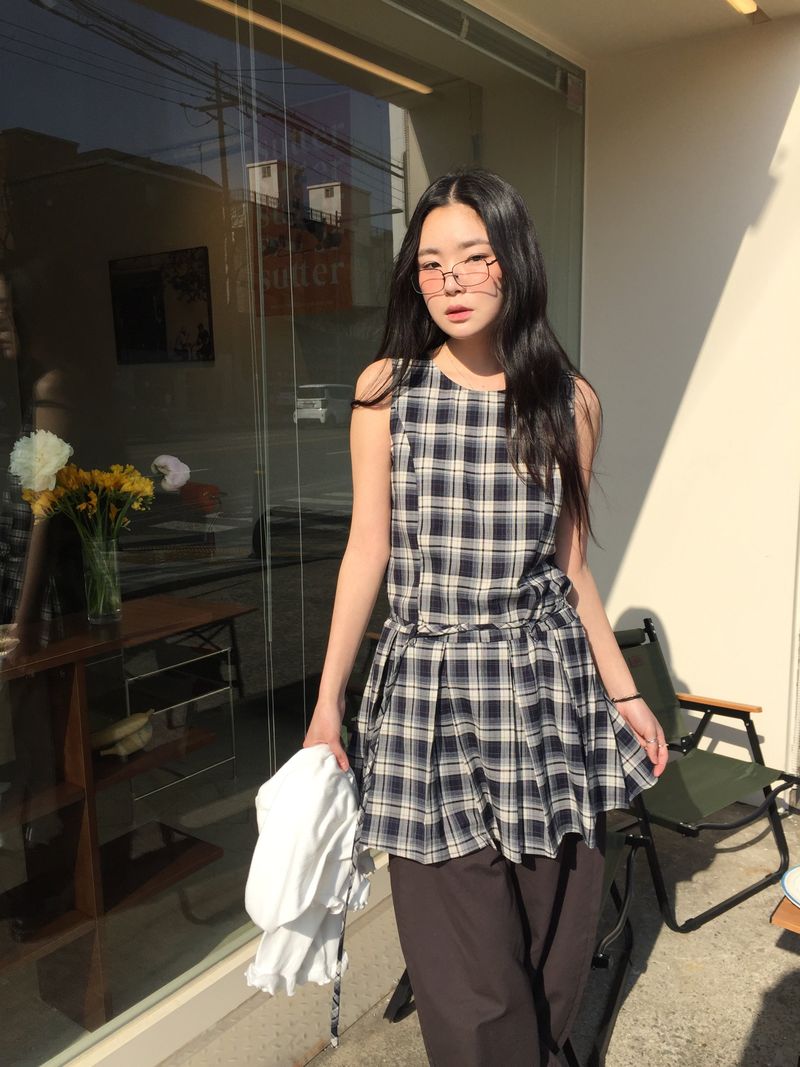 Low Check Pleated Dress (2color)