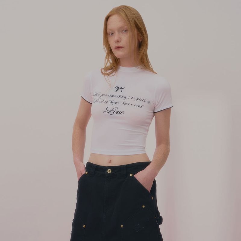 NCOVER(エンカバー)の「LOVE LACE CROP TSHIRT-WHITE(Tops)」