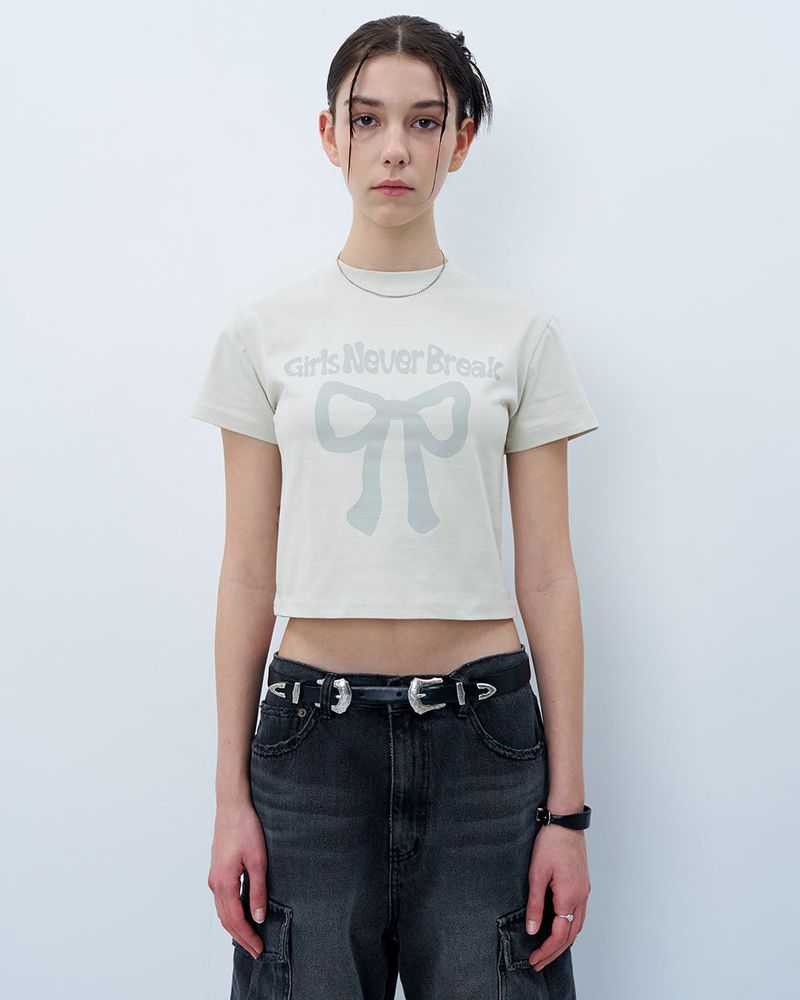 NEVER BREAK CROP TSHIRT-BEIGE