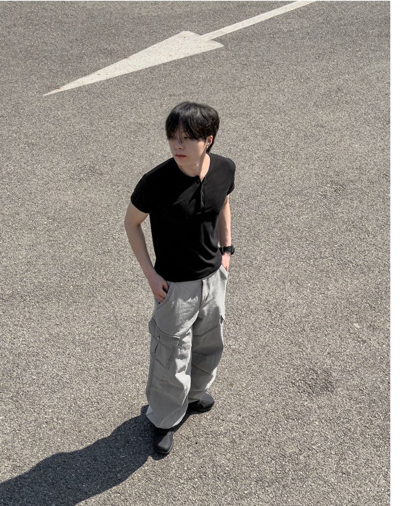 Bion Gray Wash Cargo Denim Pants