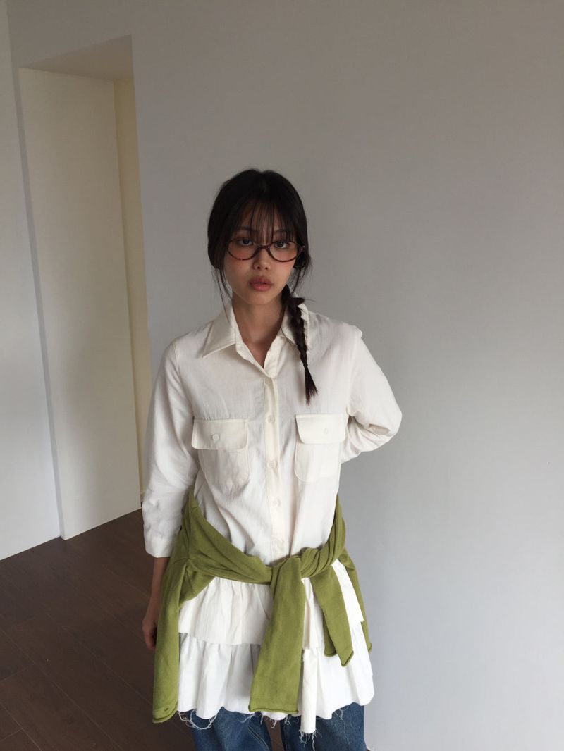 Lamb Buck Shirt Frill Dress (2color)