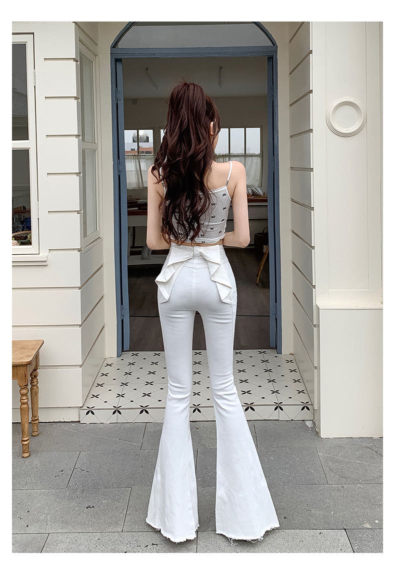 Ribbon Detail Denim Flare Pants
