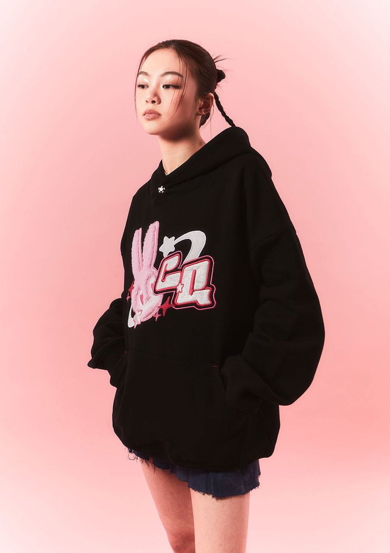fur bunny planet hoody - black
