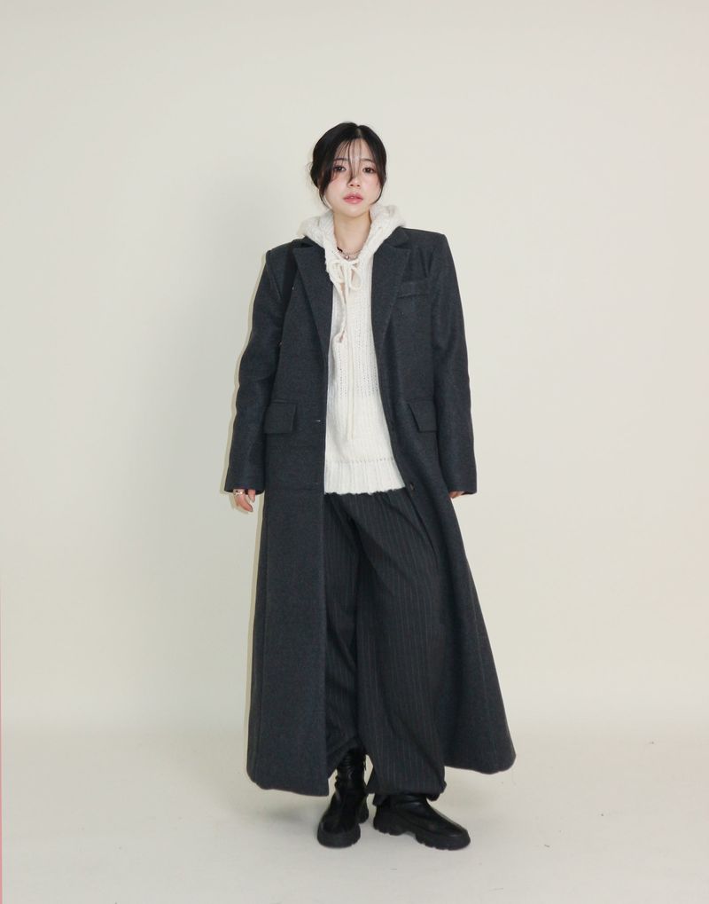 Stutch Solid Wool Long Coat (Lining Fleece-lined)