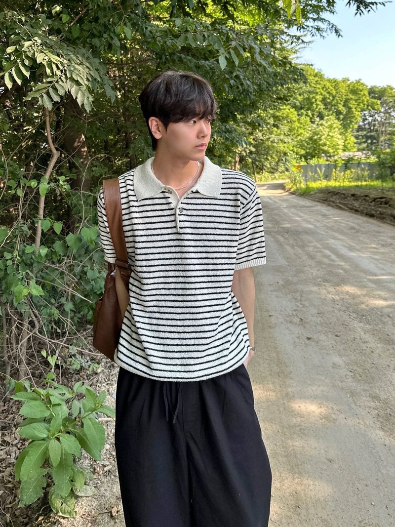 [Premium] Dail boucle stripe collar knit