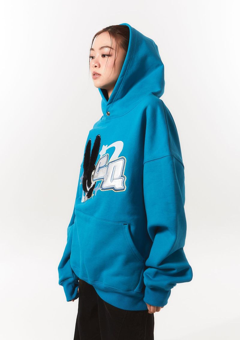 fur bunny planet hoody - blue