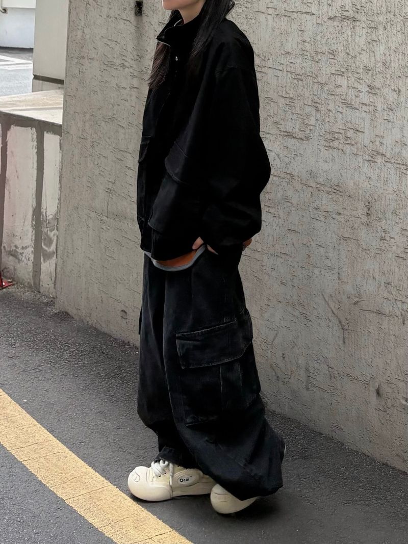 denim pintuck cargo pants