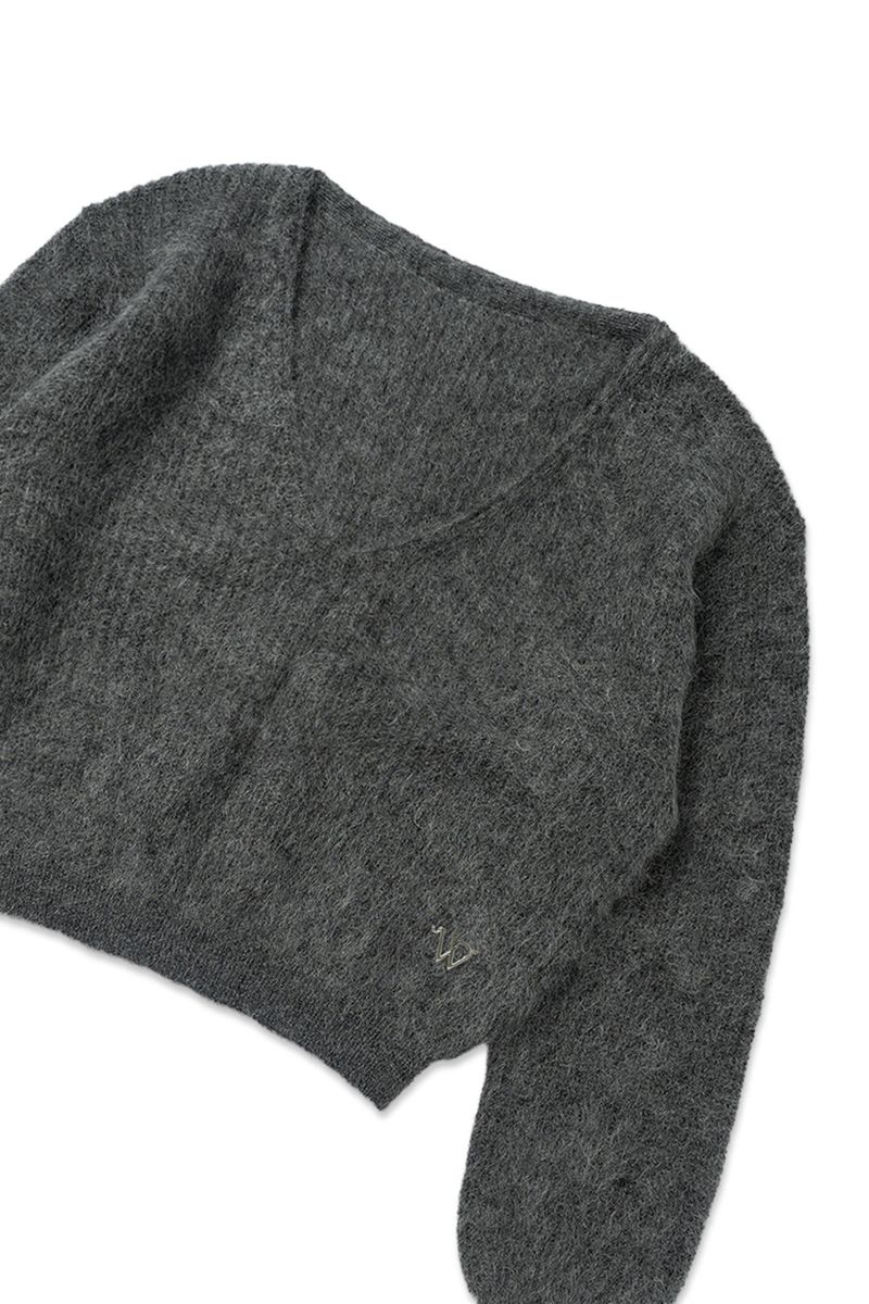 Mohair v-neck knit_charcoal