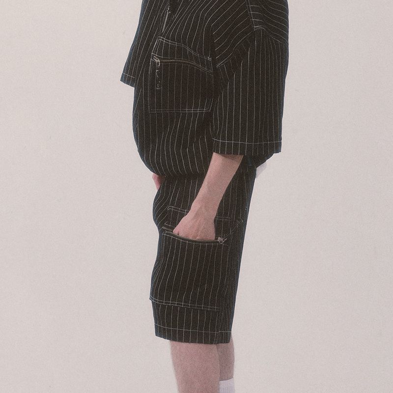 stripe denim shorts_black