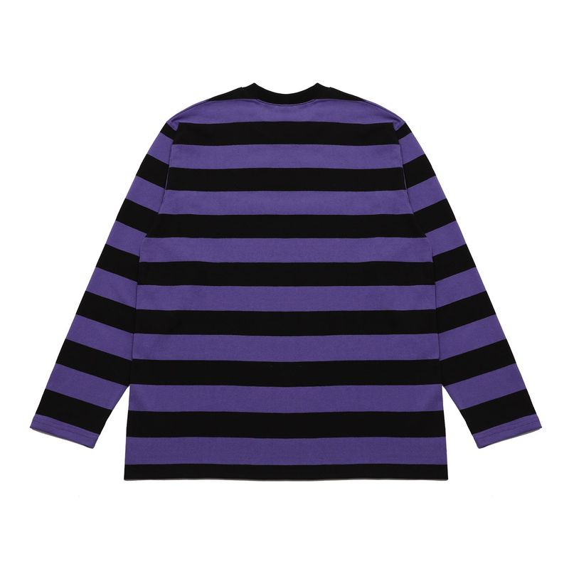 Striped Round Long Sleeve T-Shirts BK/PU