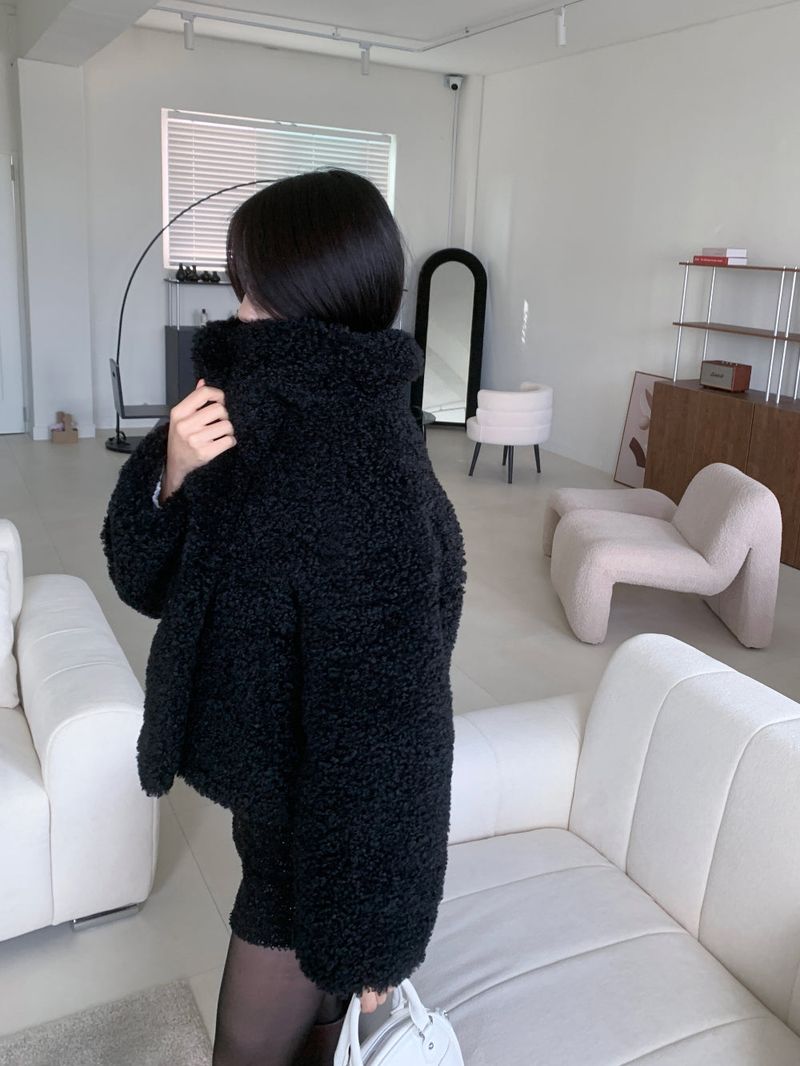 Teddy Hug Fuzzy High Neck Fur Jacket