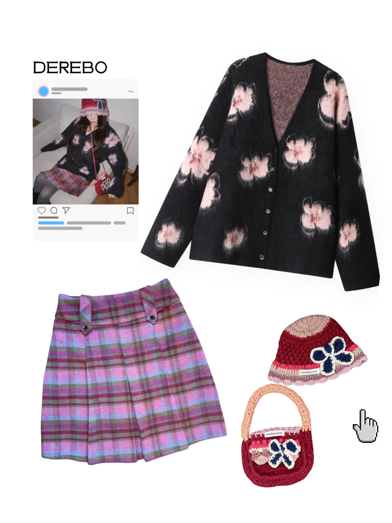 wool checkered midi wool skirt