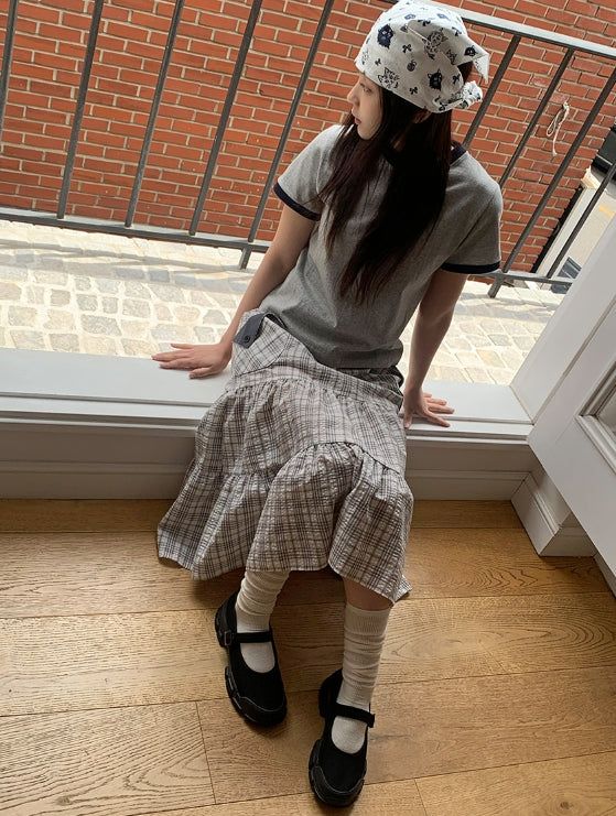 Shuning Check Pocket Midi Skirt