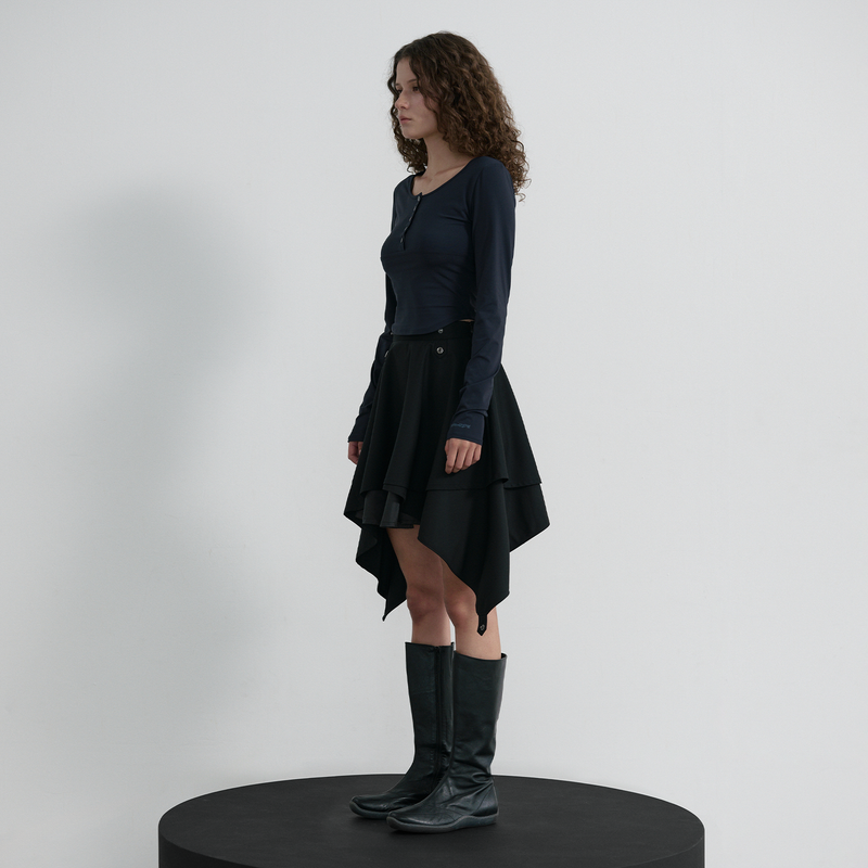 Asymmetric Unbalanced Layered Skirt - BLACK