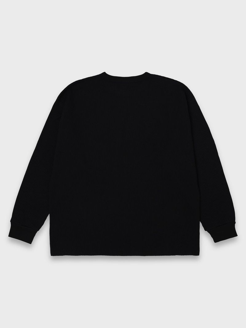 SKULL WAFFLE LS TEE - BLACK