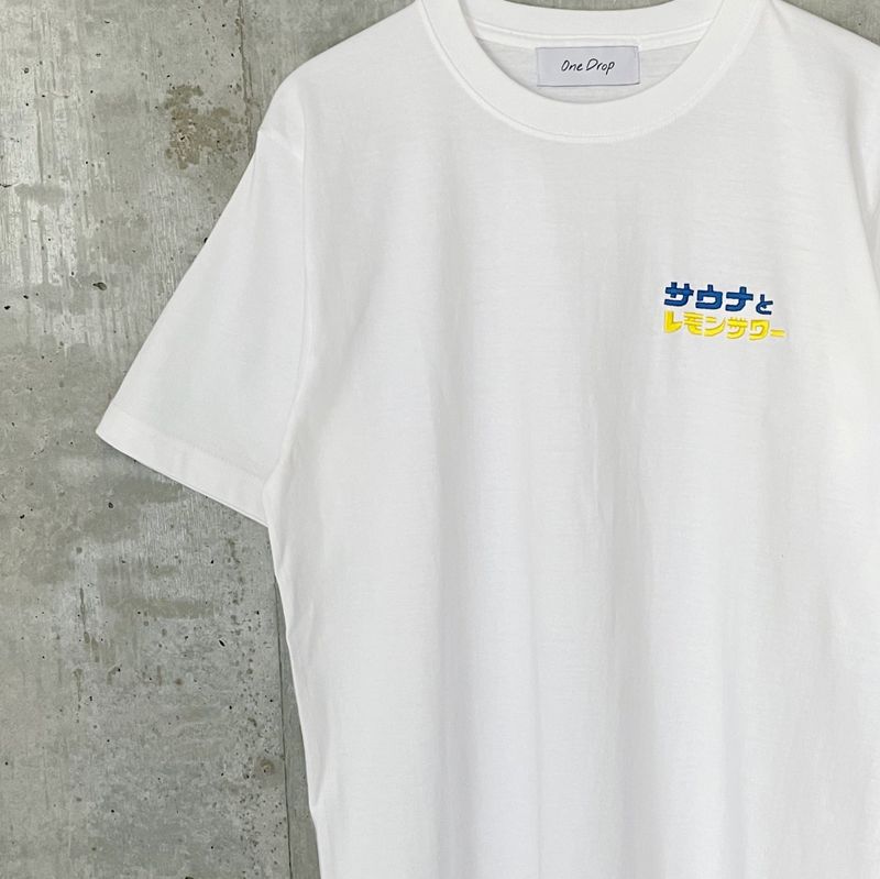 One Drop(ワンドロップ)の「ふくだ サウナとレモンサワー刺繍Tシャツ(Tops)」