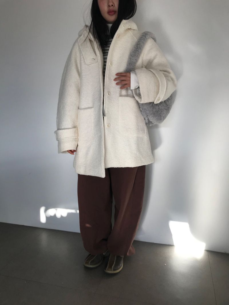 [MD Pick]Fine wool hooded half coat (2color)