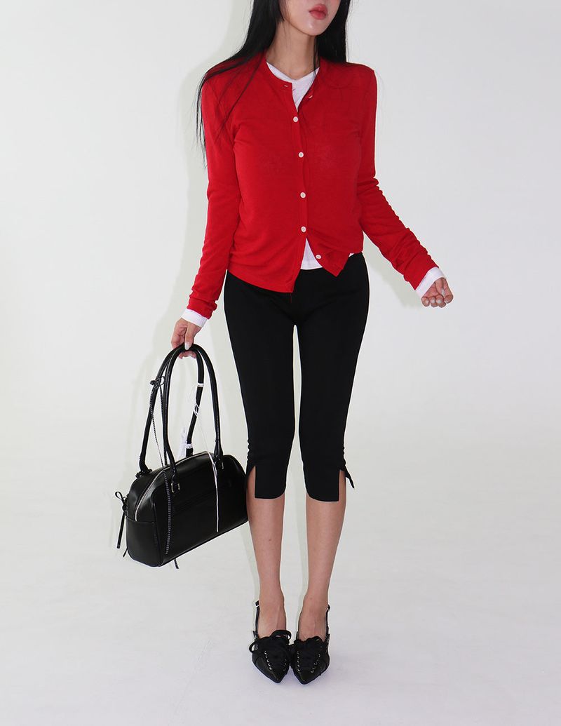 Fluffy and basic plain long-sleeved T-shirt
