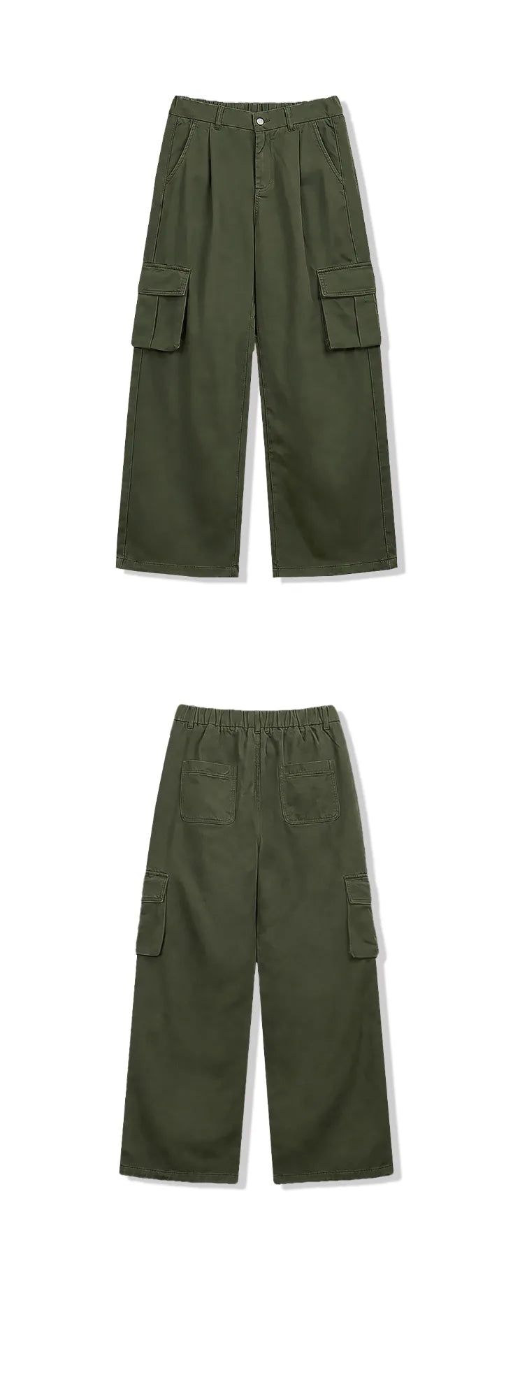 cargo drawstring wide cotton pants (khaki)