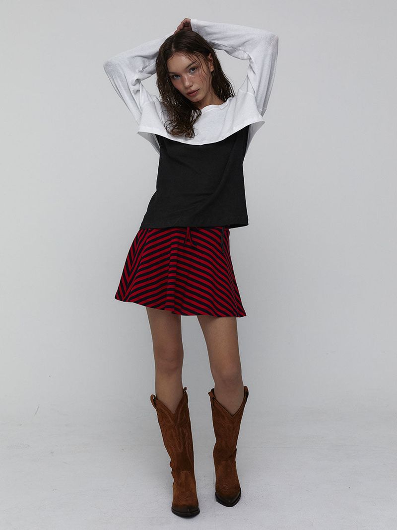 Striped Mini Skirt_Red