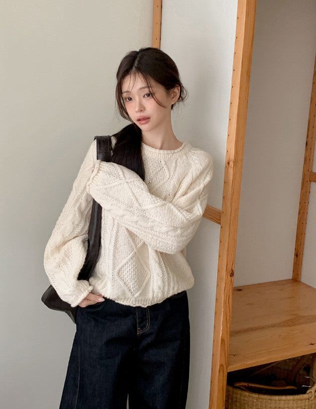 LN Cable Wave Loose Fit Knit (4color)