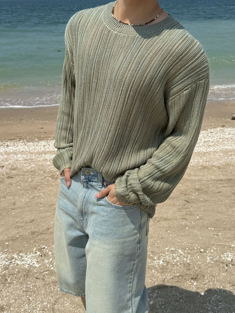 Ocean washing bermuda denim pants