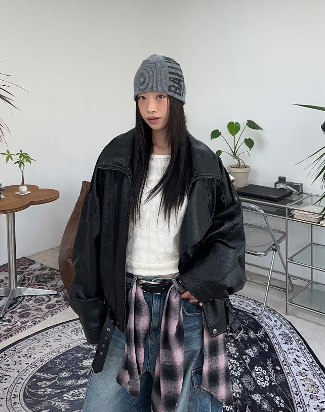 SATIIIZ（サティーズ）の「Ferid Double High Neck Leather Jumper（Jackets/Outerwear）」
