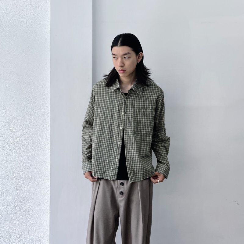 Washed Plaid Long Sleeve Shirt