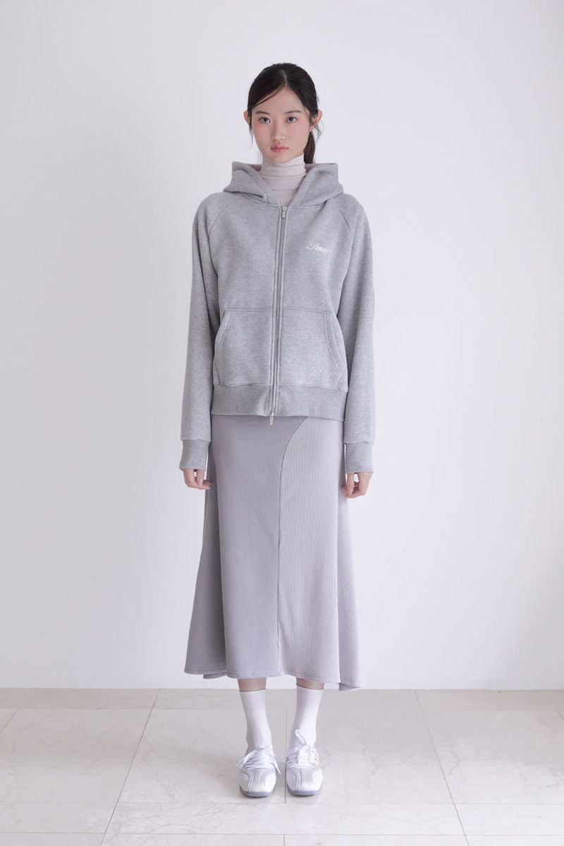 Raglan 2way Hood Zip-up (MELANGE GREY)